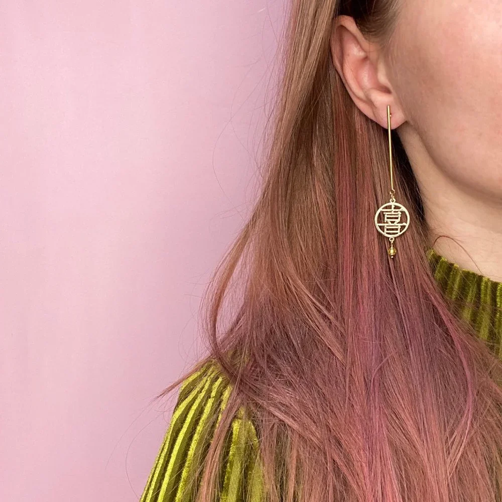 Asymmetrical earrings dangle, long gold drop bar earrings, unusual handmade stud